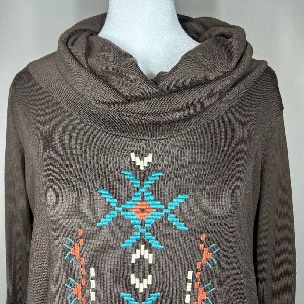 Womens Roper Brown Cowl Neck Tribal Embroidered Western Cowgirl Sweater Sz Sm - Picture 4 of 11